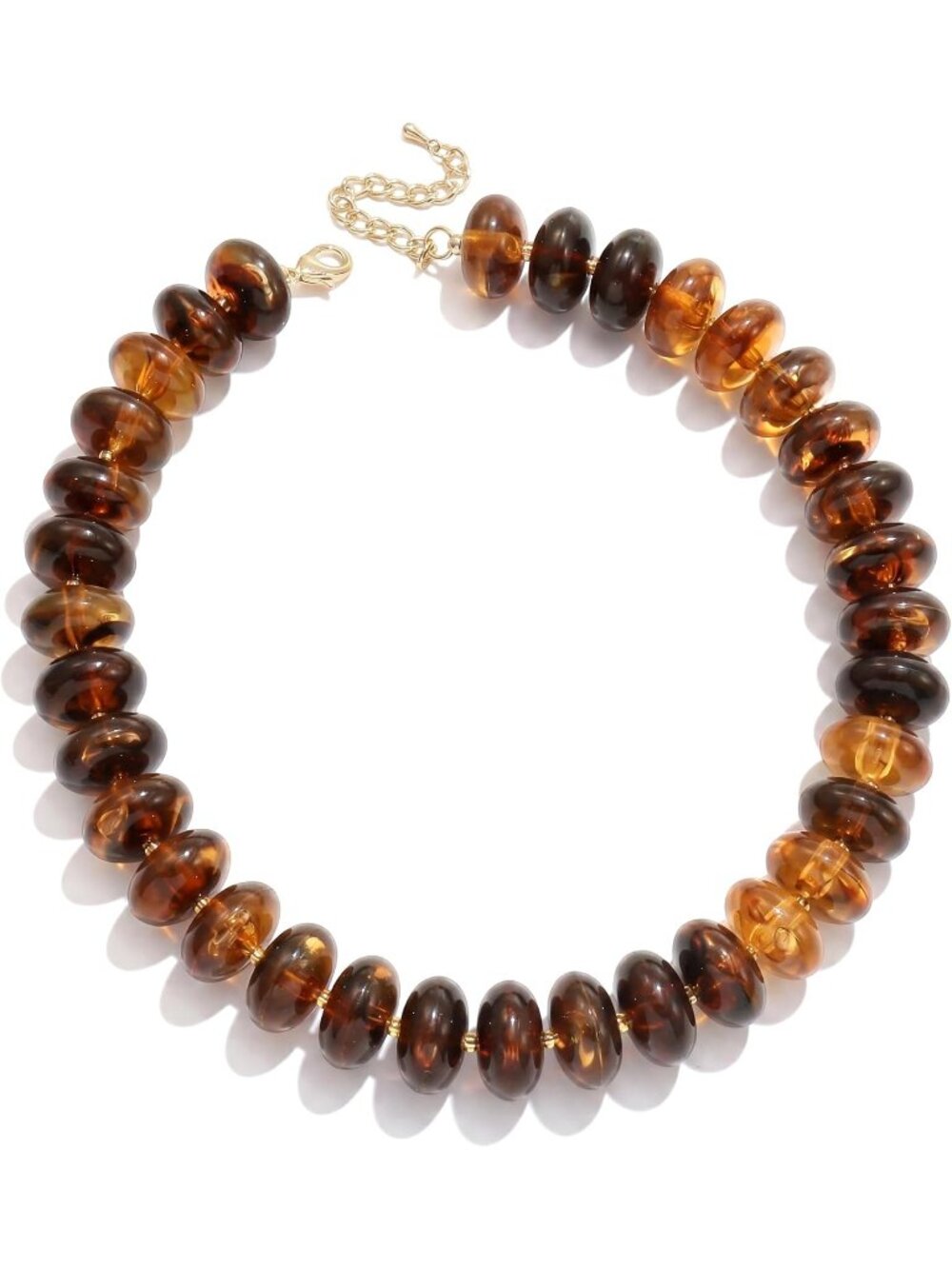Women's Marbled Amber Bead Necklace Thick Disc Choker Summer Beach Jewelry